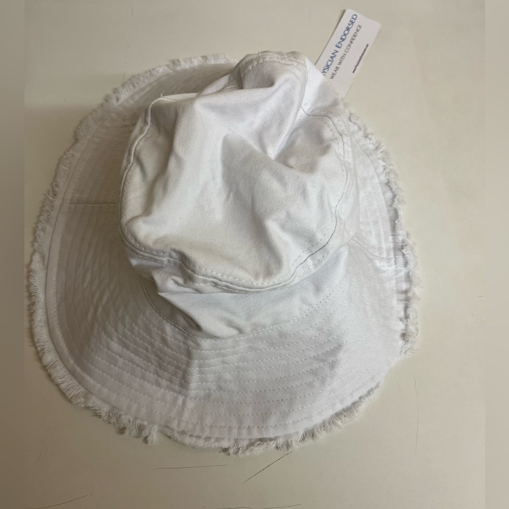 White Bucket Hat with Frayed Edges
